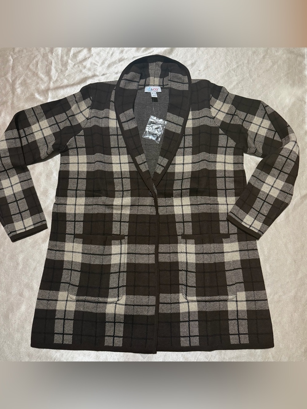Denim & Co. Jacquard Knit One-Button Sweater Coat w/ Pockets small A457969 nwot